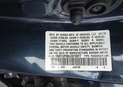 2020 Honda Civic Lx z USA, uszkodzony, nr VIN 19XFC2F66LE015977